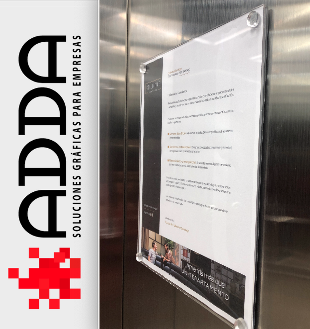 Acrilico informativo tamano carta ascensor ADDA